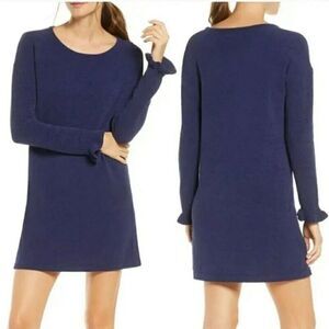 Lilly Pulitzer Galen Sweater Dress Navy Blue Medium Knit Ruffle Cuff Knee Length